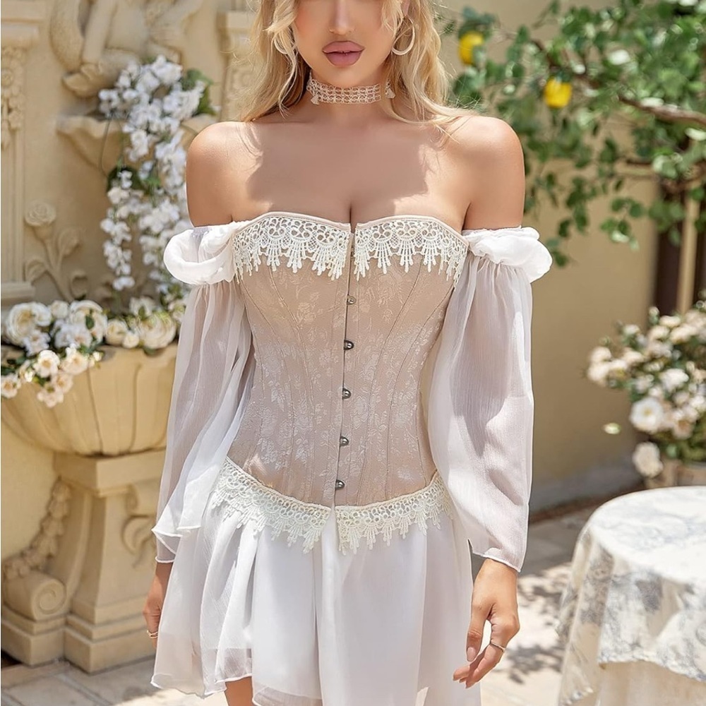 ALIVILA Y FASHION Sz M Lace Trimmed Corset Top Lace Up Back Hook and Eye Closure
